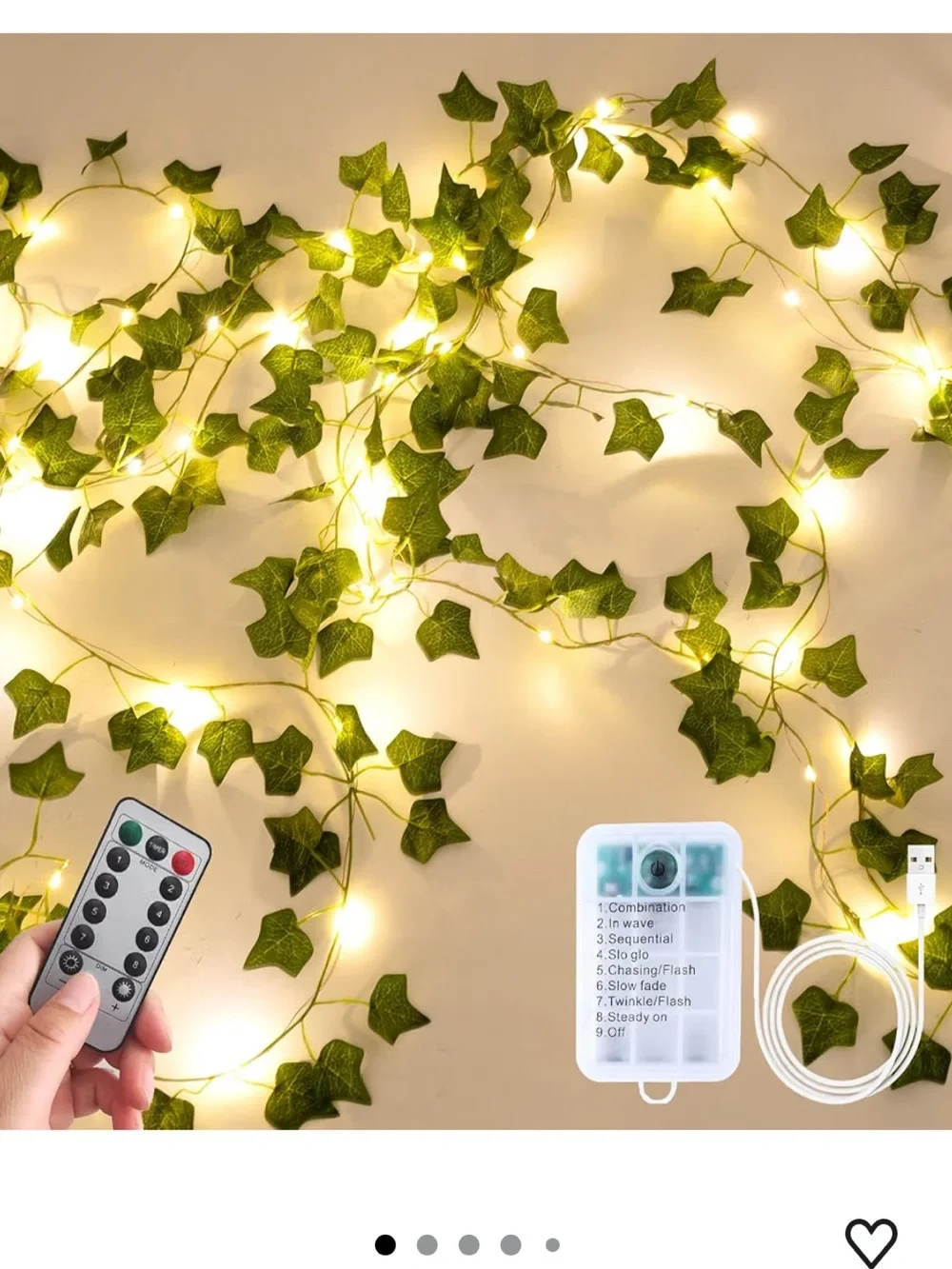 Green Ivy Garland with Warm White LED Fairy Lights